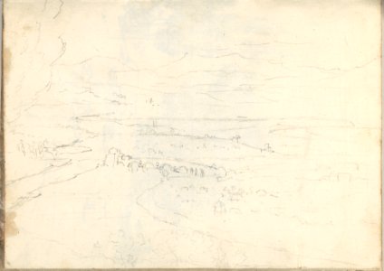 Landscape with River, Arched Bridge and Distant Mountains (Smaller Italian Sketchbook, leaf 39 recto) MET DP269447