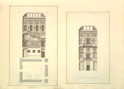 Leaf from Aedes Walpolianae mounted with two drawings (a)- Side of the Staircase, Houghton Hall, Norfolk, Elevation; (b)- End of Staircase, Houghton Hall, Norfolk MET DP829080