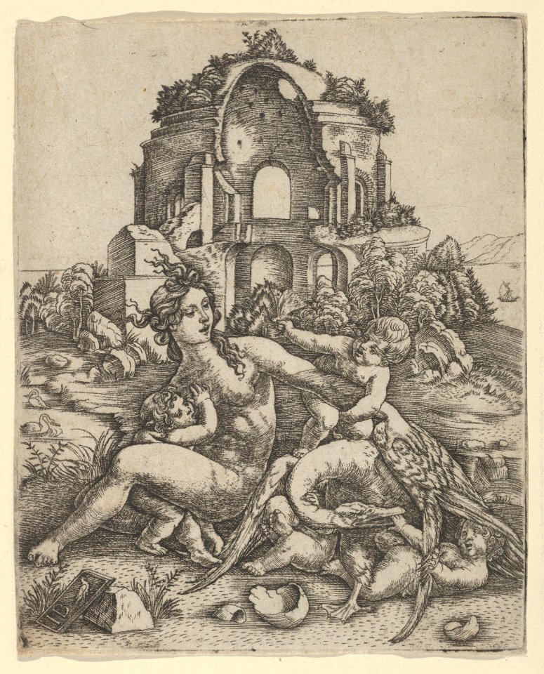 Leda and her children playing with the swan, with a Roman temple in the background MET DP836411