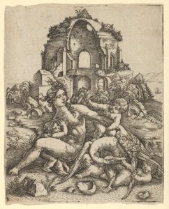 Leda and her children playing with the swan, with a Roman temple in the background MET DP836411