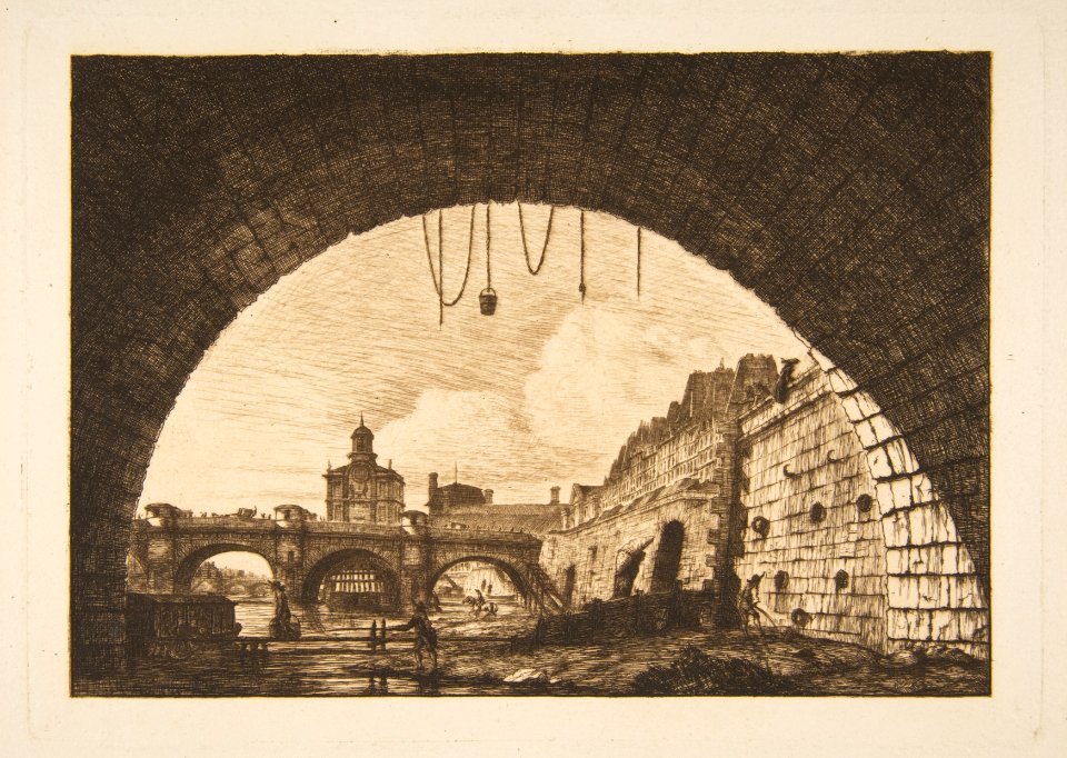 Le Pont-neuf et la Samartaine de dessous la première arche du Pont-au-Change (Pont-neuf and the Samartaine seen from under the first arch of the Pont-au-Change, Paris, after Nicolle) MET DP813231