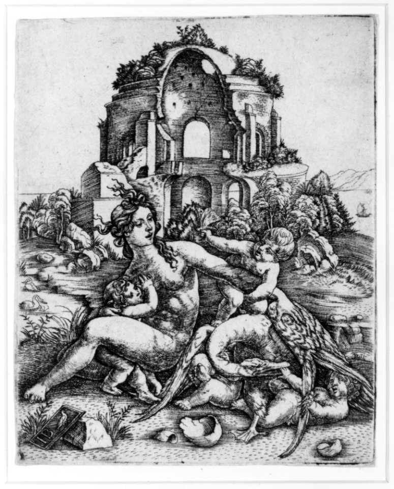 Leda and her children playing with the swan, with a Roman temple in the background MET 271147