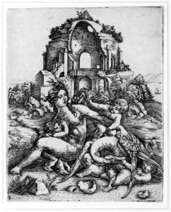 Leda and her children playing with the swan, with a Roman temple in the background MET 271147