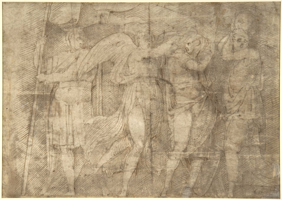 Landscape with Saint Christopher and Male Monastic Saint (recto); Victory Crowning a Warrior, and Two Other Figures (verso). MET DP802123
