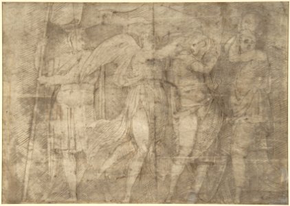 Landscape with Saint Christopher and Male Monastic Saint (recto); Victory Crowning a Warrior, and Two Other Figures (verso). MET DP802123