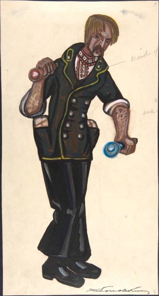 Man in jacket with yellow braid trim, Serge Sudeikin