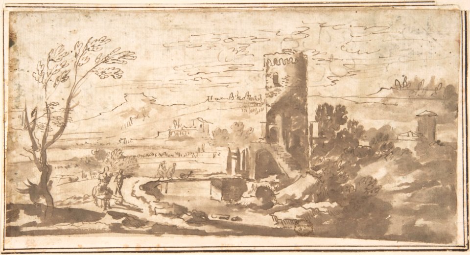 Landscape with Round Tower and Figures Crossing a Bridge MET DP802312