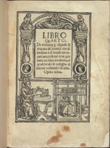 Libro quarto. De rechami per elquale se impara in diuersi modi lordine e il modo de recamare...Opera noua, title page (recto) MET DP350034