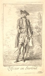Man in officer's dress, with sword hanging at left hip, shown in frontal view with his head turned toward the left, trees beyond MET DP834138. Free illustration for personal and commercial use.
