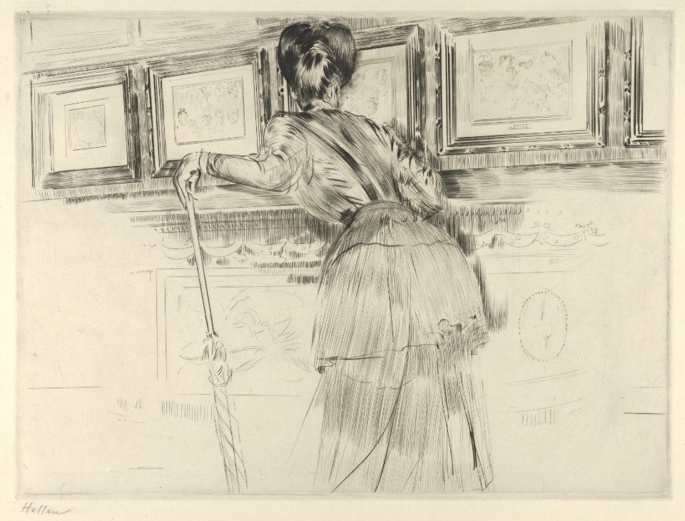 Madame Helleu Looking at the Watteau Drawings in the Louvre MET DP841025