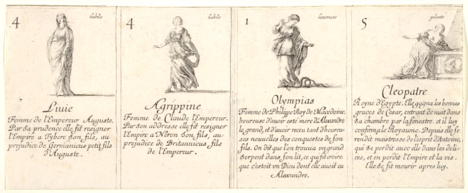 Liuie, Agrippine, Olympias, and Cleopatre, from 'The game of queens' (Le jeu des Reines renommées) MET DP833243
