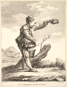Little boy holding a wreath and basket of flowers, from Deuxième Livre de Figures d'après les porcelaines de la Manufacture Royale de France (Second Book of Figures after porcelains from the Manufacture Royale de France) MET DP826684