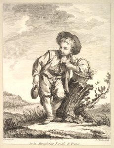 Little boy holding a basket of grapes, from Deuxième Livre de Figures d'après les porcelaines de la Manufacture Royale de France (Second Book of Figures after porcelains from the Manufacture Royale de France) MET DP826682