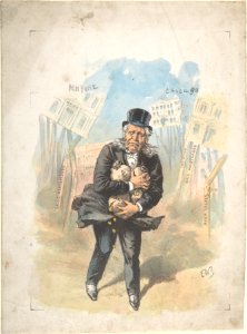 Man Clutching Moneybags While Banks Collapse MET DP808685