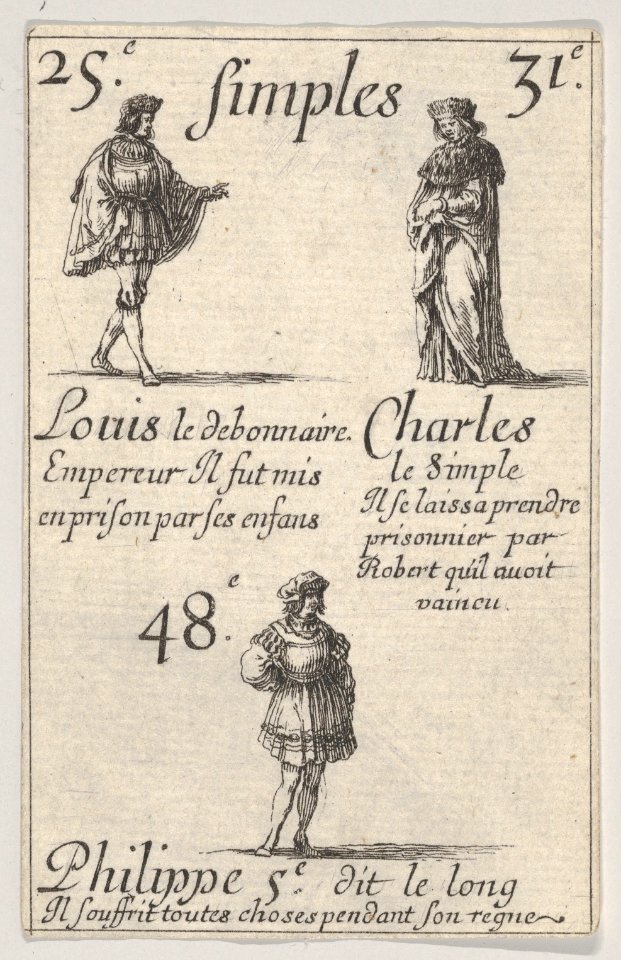 Louis le debonnaire... Charles le Simple, from 'Game of the Kings of France' (Jeu des Rois de France) MET DP831121