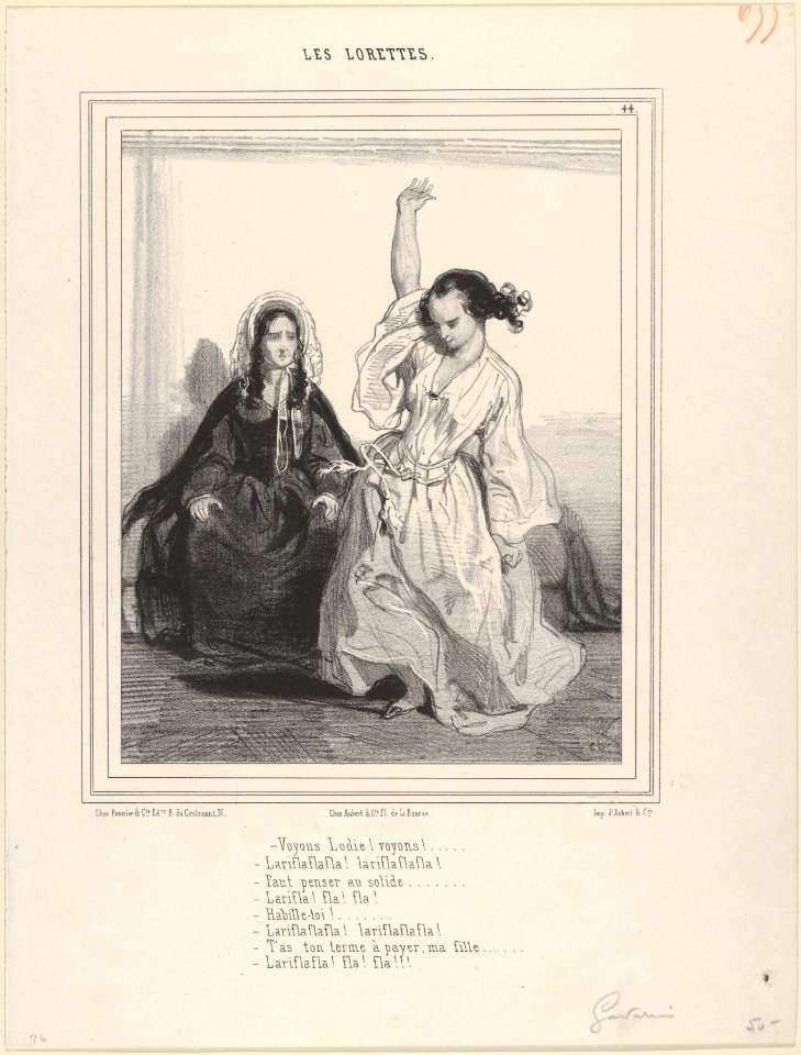 Look Lodie! Look... (Voyons Lodie! Voyons...), plate 44 from the suite Les Lorettes, published in Le Charivari, February 13, 1843 MET DP835708