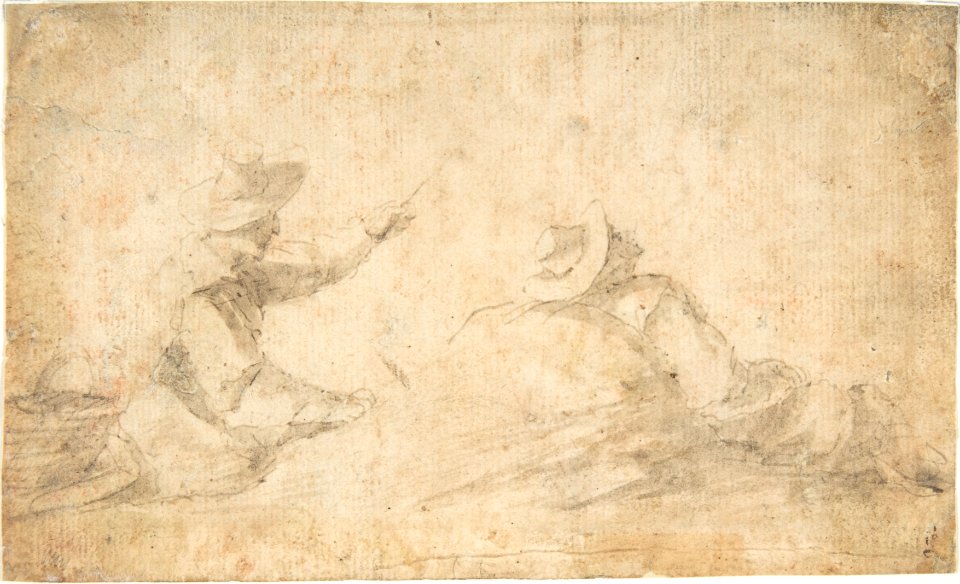 Man Fishing and Man Reclining Against a Rock MET DP802840