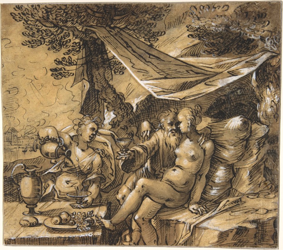 Lot and His Daughters (recto); Rocky Landscape with a Castle and Bridge (verso) MET DP803121
