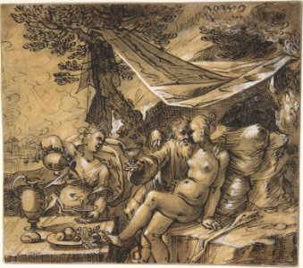 Lot and His Daughters (recto); Rocky Landscape with a Castle and Bridge (verso) MET DP803121
