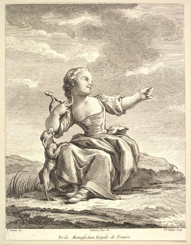 Little girl playing with a dog, from Deuxième Livre de Figures d'après les porcelaines de la Manufacture Royale de France (Second Book of Figures after porcelains from the Manufacture Royale de France) MET DP826683