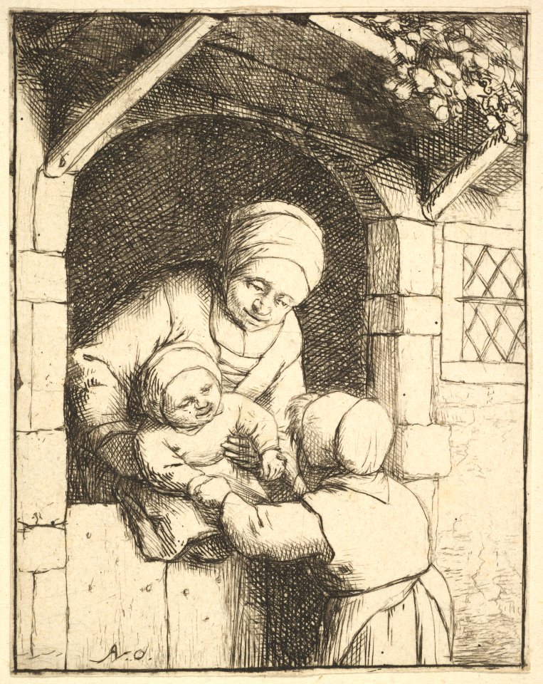Little Girl Playing with a Baby in its Mother's Arms MET DP821895