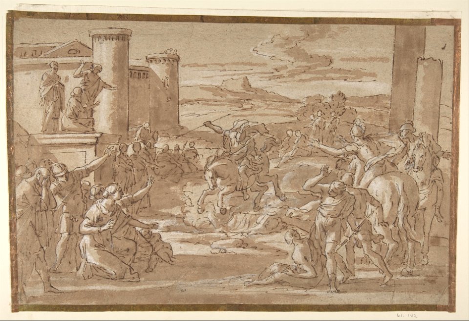 Marcus Curtius Leaping into the Chasm (recto); Study of a Seated Crowned Female Figure (verso) MET DP809930