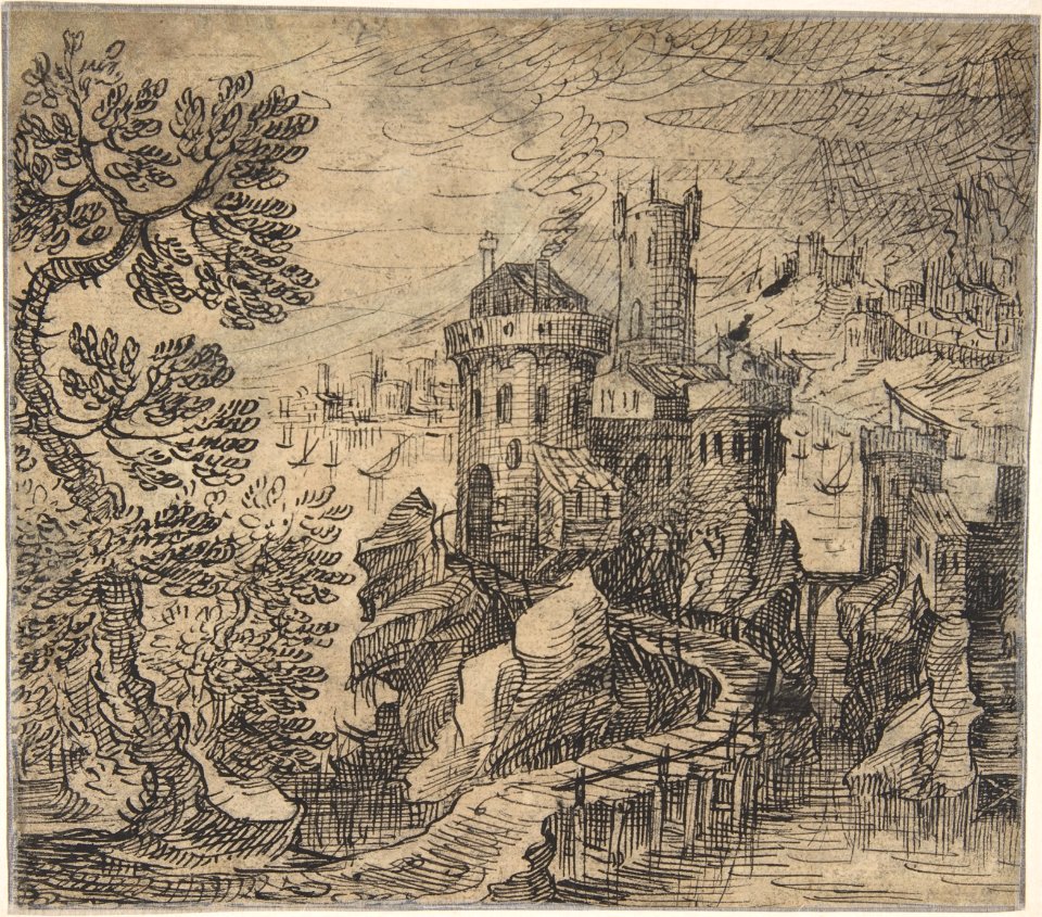 Lot and His Daughters (recto); Rocky Landscape with a Castle and Bridge (verso) MET DP803122