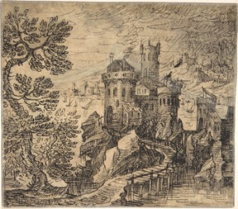 Lot and His Daughters (recto); Rocky Landscape with a Castle and Bridge (verso) MET DP803122