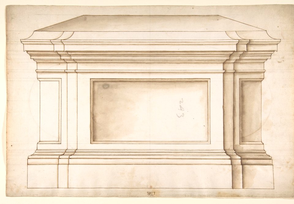 Marcus Aurelius Statue, pedestal, elevation (recto) Marcus Aurelius Statue, pedestal, plan (verso) MET DP810548