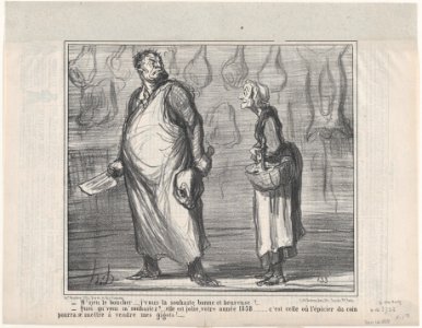 M'sieu le boucher..., j'vous la souhaite bonne et heureuse!, from Actualités, published in Le Charivari, January 16, 1858 MET DP876681
