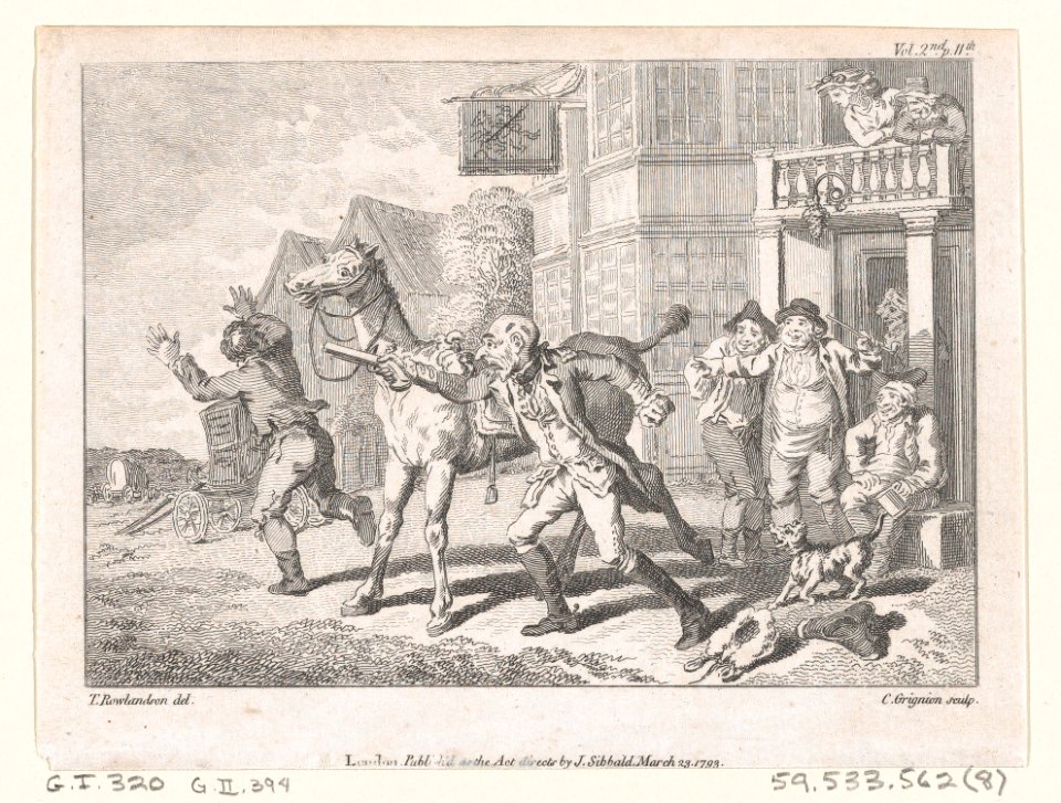 Lismahago Outside The Inn at Durham, an illustration from Tobias Smollett's "The Expedition of Humphry Clinker" (London, 1793), Vol. 1 MET DP872121