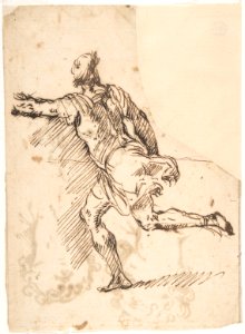 Male Figure Running (recto); Three Pen Studies of Male Heads (verso) MET DP809898