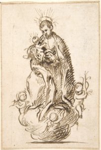 Male Saint Standing on Clouds Supported by Putti, Holding Infant Christ MET DP800385