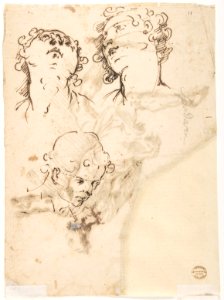 Male Figure Running (recto); Three Pen Studies of Male Heads (verso) MET DP809899