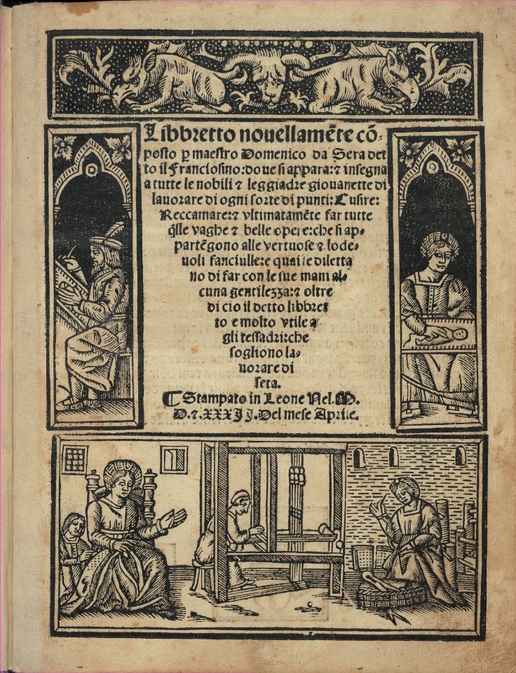 Libbretto nouellamete composto per maestro Domenico da Sera...lauorare di ogni sorte di punti, title page (recto) MET DP351279