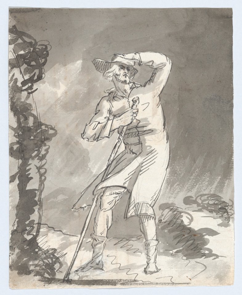 Male Traveler on a Heath in a Storm (recto); Anatomical Studies of a Foot (verso) MET DP866795 1