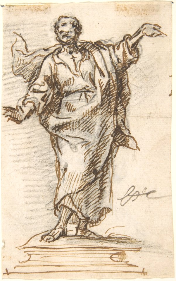 Male Saint Standing on a Pedestal with Arms Extended (recto); Standing or Kneeling Male Saint (verso) MET DP800384