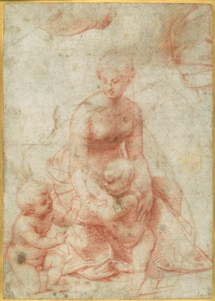 Madonna and Child with the Infant Saint John the Baptist; upper left, Study for the Right Arm of the Infant Saint John; upper right, Study for Drapery (recto); Study of a Nude Male Figure (verso) MET DP102196~1