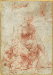 Madonna and Child with the Infant Saint John the Baptist; upper left, Study for the Right Arm of the Infant Saint John; upper right, Study for Drapery (recto); Study of a Nude Male Figure (verso) MET DP102196~1