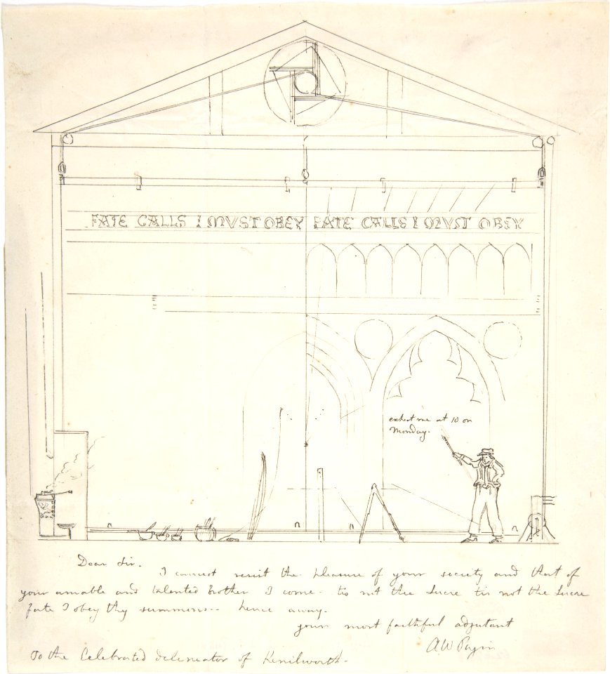 Letter with Sketch of Artist Painting Stage Scenery MET DP804874