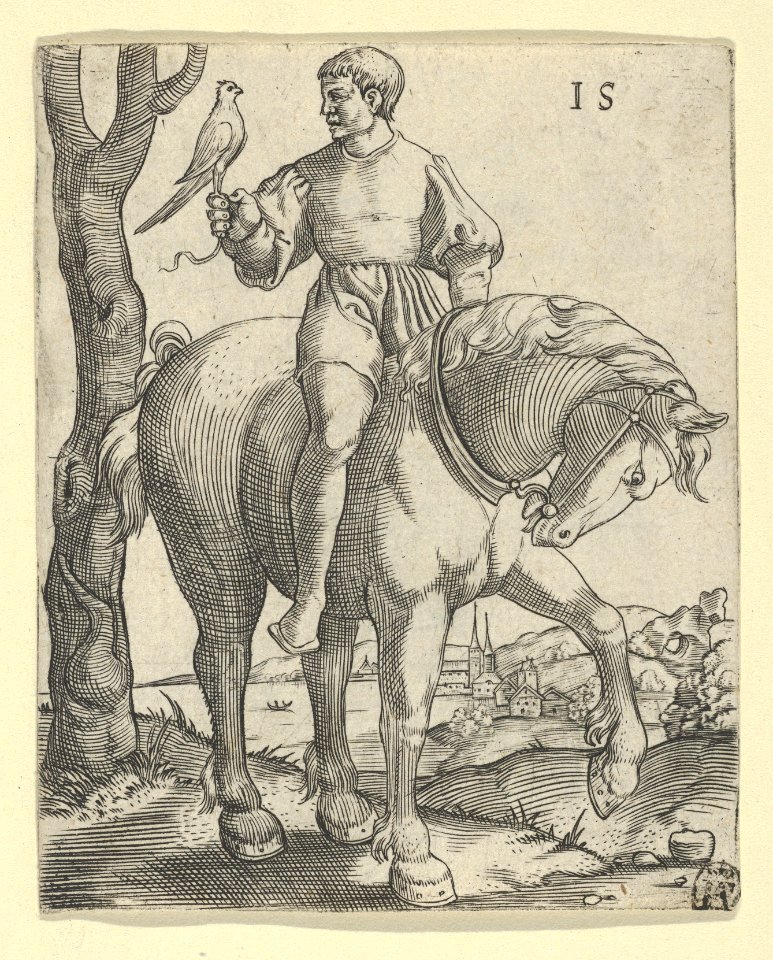 Man on Horseback holding a Falcon MET DP841200