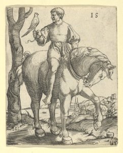 Man on Horseback holding a Falcon MET DP841200
