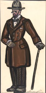 Man wearing a brown overcoat, cane and pince-nez MET DP804835