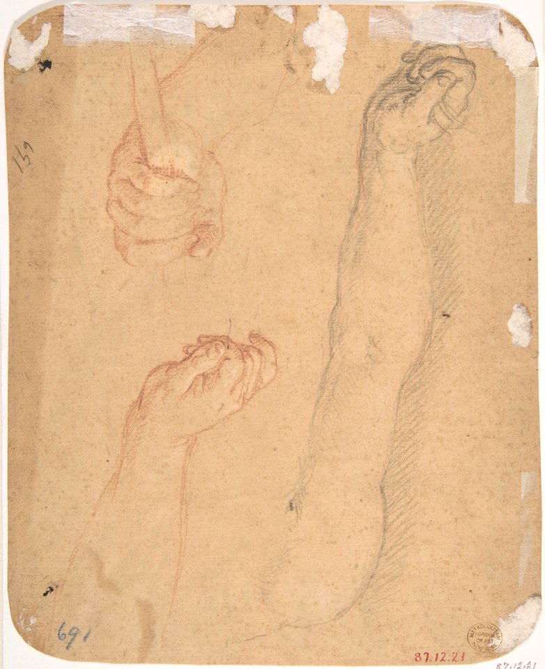 Man of Sorrows, after Guido Reni (recto); Studies of arm and hands (verso) MET DP802443