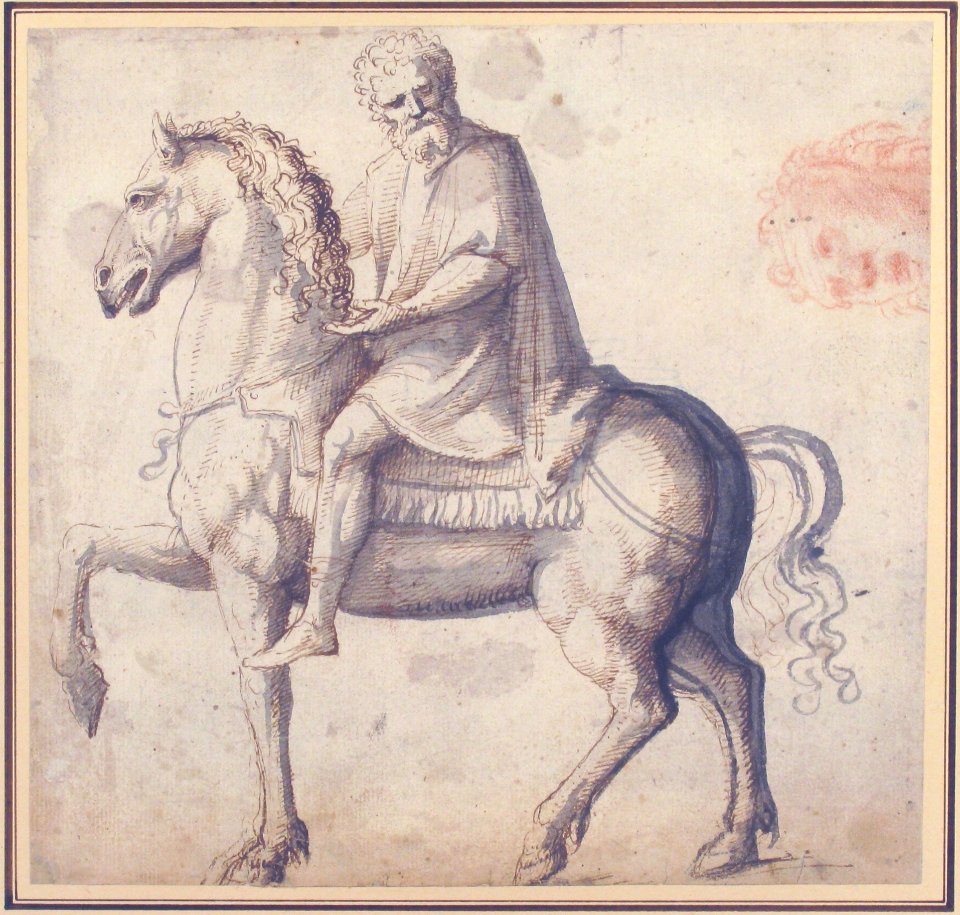 Man on Horseback, Study of a Man's Head (recto); Head of a Young Woman (verso) MET 65.136.1 RECTO