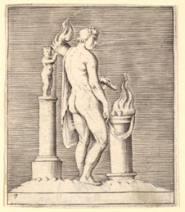 Man with Torch between Flaming Altar and Statuette MET DP819663