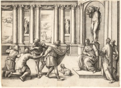 Man Seated Beneath a Statue of Bacchus, Receiving an Audience MET DP159993
