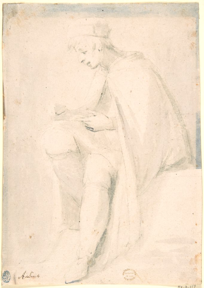 Man Seated, Writing on His Knee MET DP801794