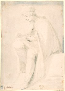 Man Seated, Writing on His Knee MET DP801794