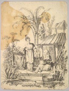 Man Sitting and Woman Carrying a Fish MET DP825956